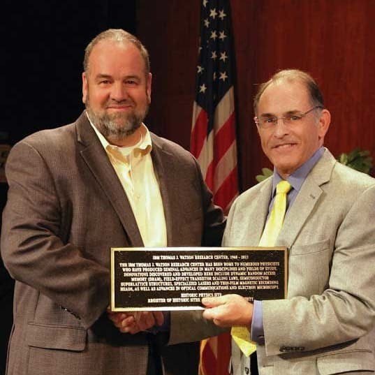 Presenting the plaque at the IBM Thomas J. Watson Research Center