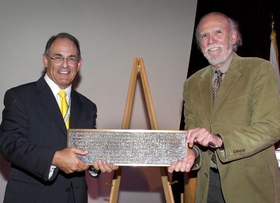 The plaque being presented at Brookhaven National Laboratory