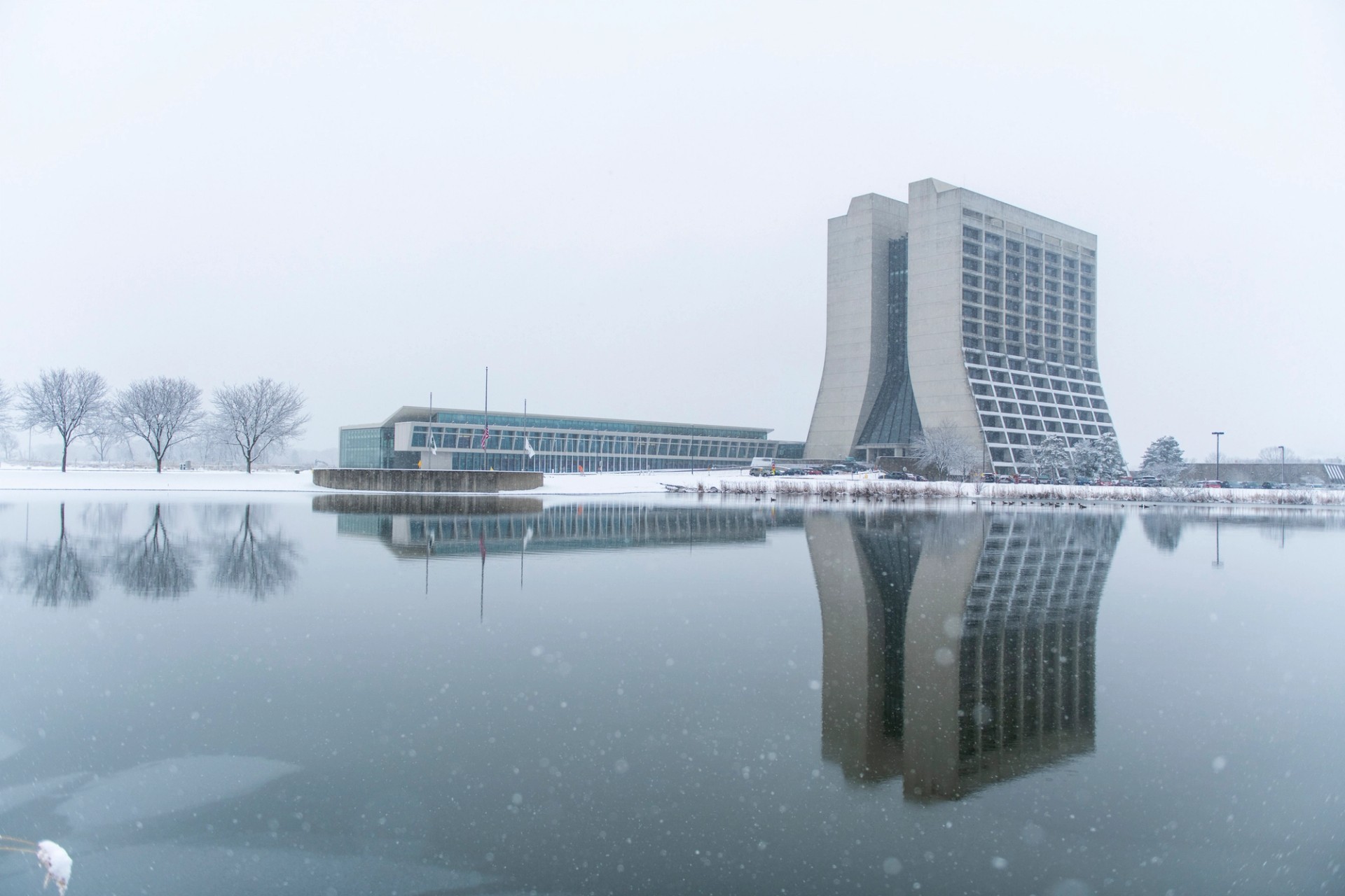 Fermilab building in winter 2023