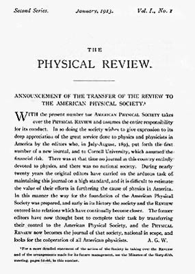 Announcement of the Transfer of the Review to the American Physical Society