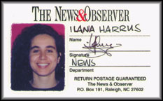 Ilana Harrus' Raleigh News &amp; Observer presscard. 