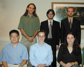 Front row (l to r): Christopher Lee, Heather Lynch, Edina Sarajlic. Back row (l to r): Jacob Krich, Andrei Bernevig, Steven Oliver. (Photo by: Ken Cole/APS)