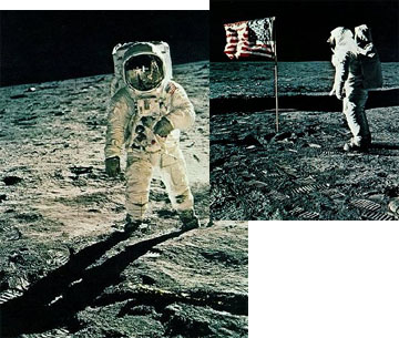 Images from the first manned lunar landing in 1969.