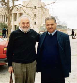 Joel Lebowitz (left) at Birzeit University with Dean of Science Aziz Shawabka.