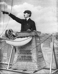 Alberto Santos-Dumont at the helm of one of his airships.