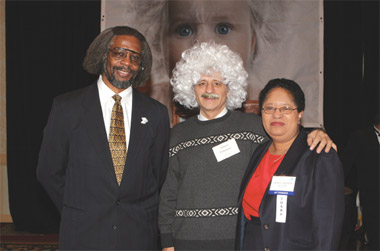 The older 'Albert Einstein' (center) poses for the camera with S. James Gates of the University of Maryland and AAAS President Shirley Jackson. Earlier that evening, Gates had delivered a plenary lecture at the AAAS meeting on 'Einstein’s Lessons for the Third Millennium.'