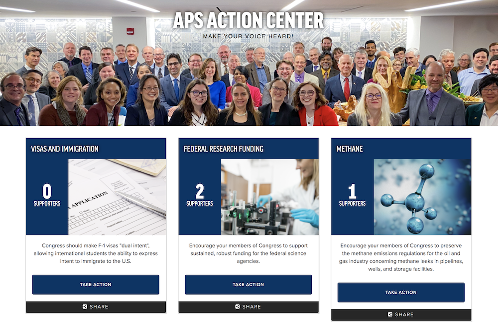 APS Action Center webpage screenshot