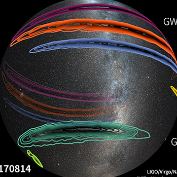 Map of the sky showing gravitational wave detections